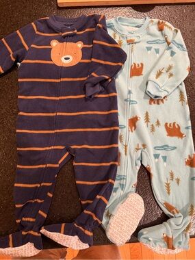 Carters Fleece One-Piece Sleepwear - Navy Bear / Light Blue Bear Print 18 months